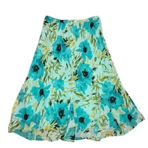 East 5th Midi Blue Teal Floral Print A-Line Skirt Size Large